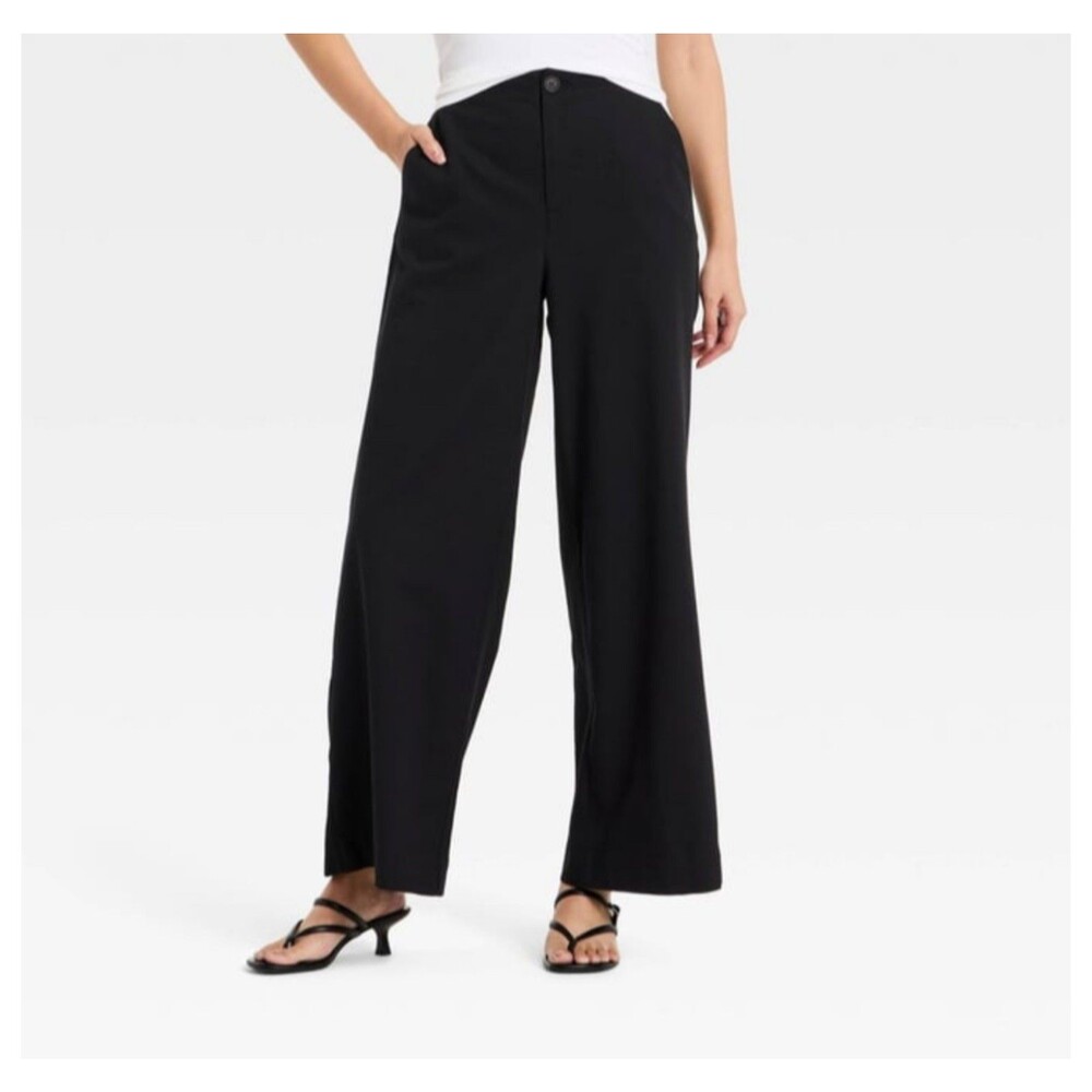 Women's A New Day Faux Linen Trouser Pants Black Size 8